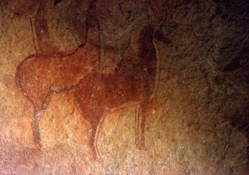 Algeria Tassili nAjjer cave painting the Antelope of Sefar, washed and retouched
